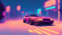 Explorez notre fond d'écran de voiture de sport synthwave