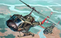 Superbe Fond d'Écran d'Hélicoptères Présentant le Bell AH-1 Cobra et le UH-1 Iroquois