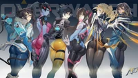 Vibrant Overwatch Wallpaper with Mei, Widowmaker, Tracer, and More