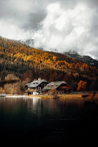 Découvrez la Beauté d'une Maison en Bois au Bord du Lac en Automne