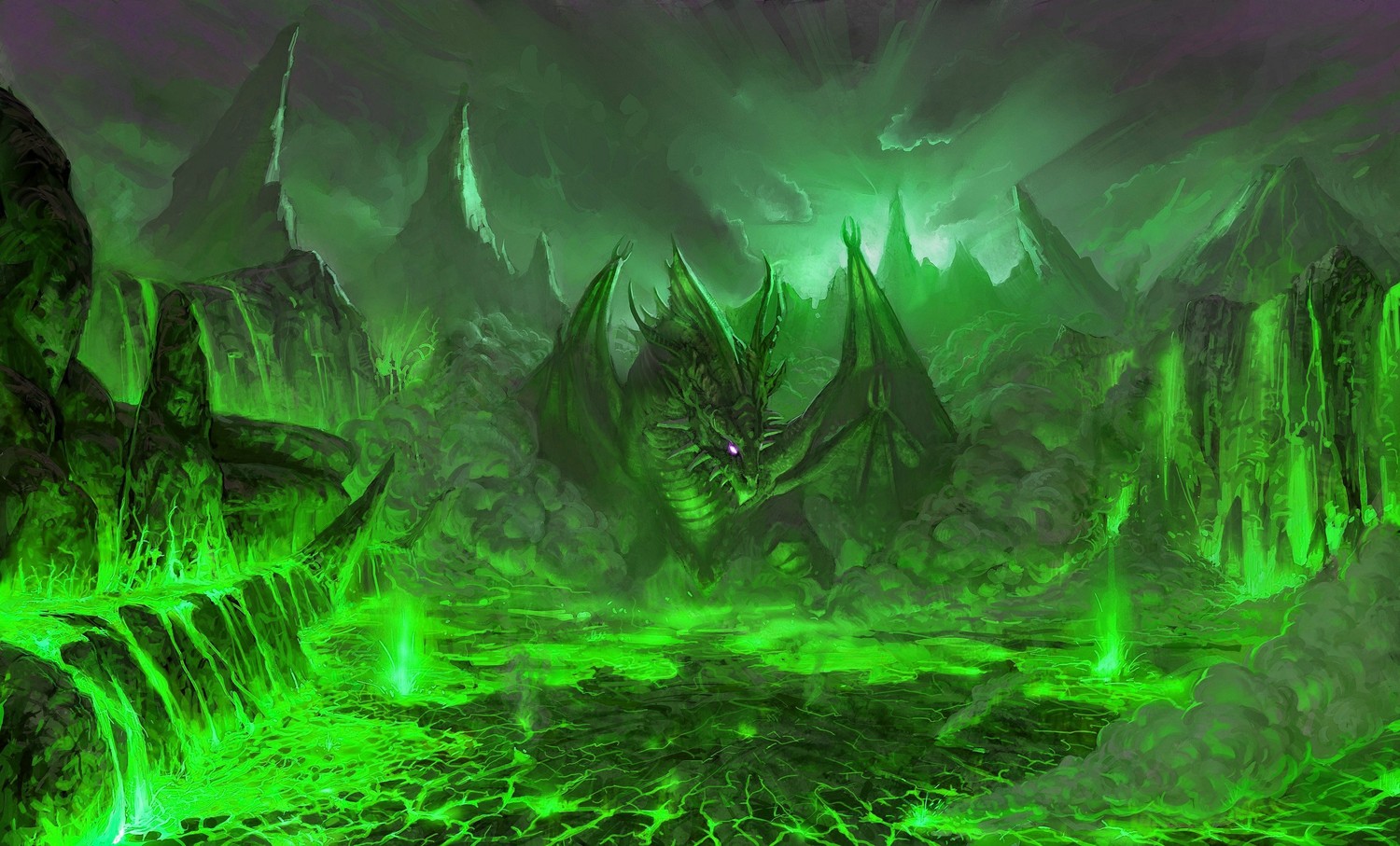 Explore the Enigmatic Green Dragon in a Fantastic Landscape