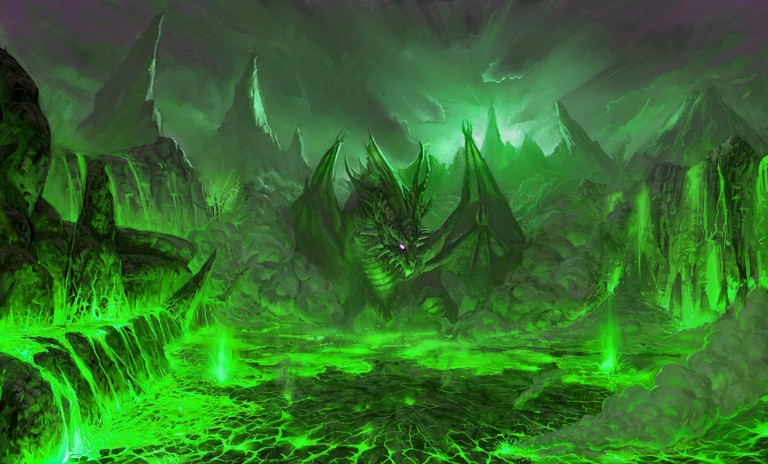 Explore the Enigmatic Green Dragon in a Fantastic Landscape