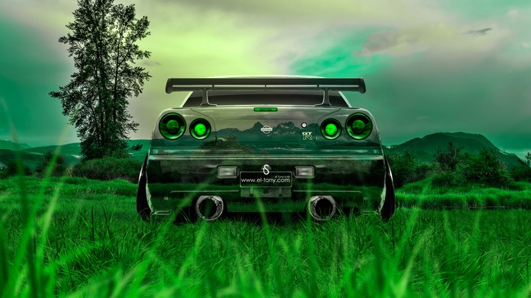 Download the Perfect Nissan Skyline GT-R Wallpaper in a Lush Grassland