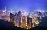 Paysage Nocturne Étonnant de Hong Kong depuis le Victoria Peak