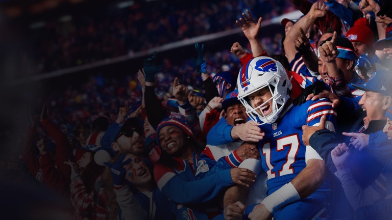 4K Madden NFL 24 Wallpaper Featuring Josh Allen and Buffalo Bills Fans