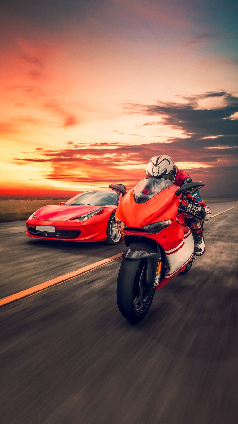 Ducati Motorcycle and Sports Car Racing Wallpaper