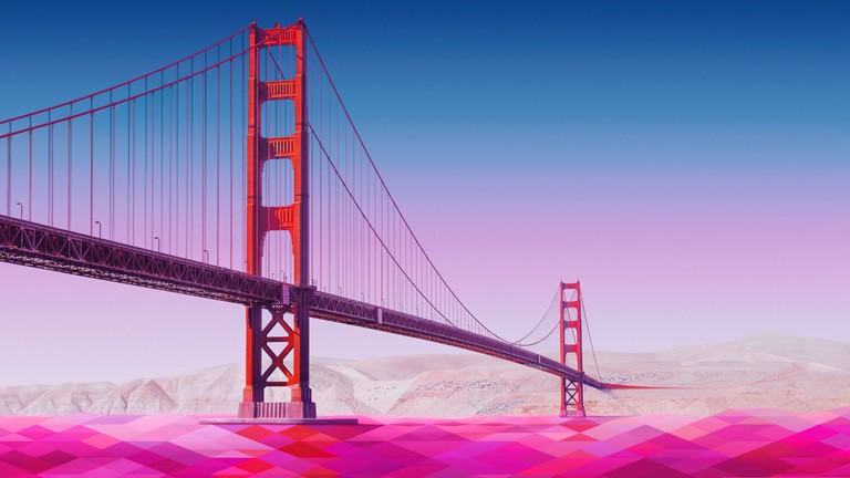 Download High-Quality Pink Aesthetic Golden Gate Bridge Wallpaper