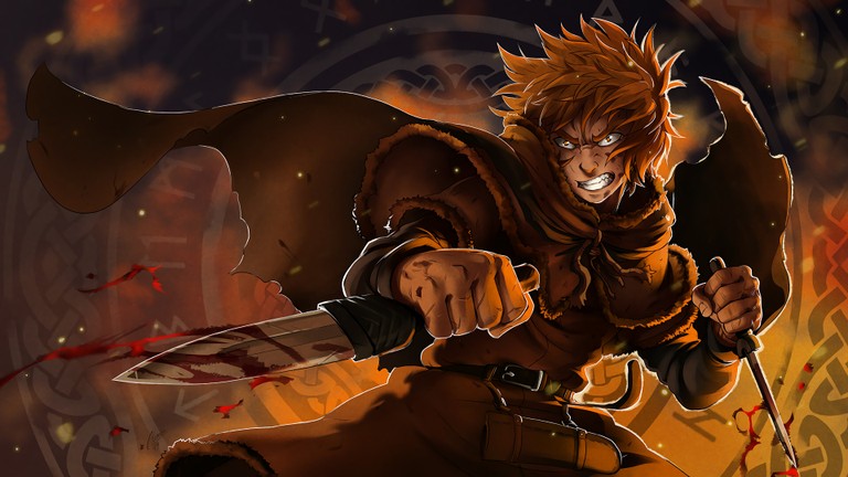 Epic Vinland Saga Wallpaper of Thorfinn with Knife