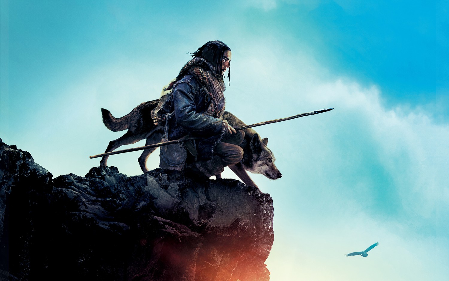 Download the Epic Wilderness Wallpaper Featuring a Brave Adventurer and His Wolf