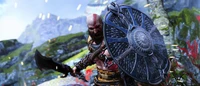 Epic God of War Wallpaper Featuring Kratos and the Guardian Shield