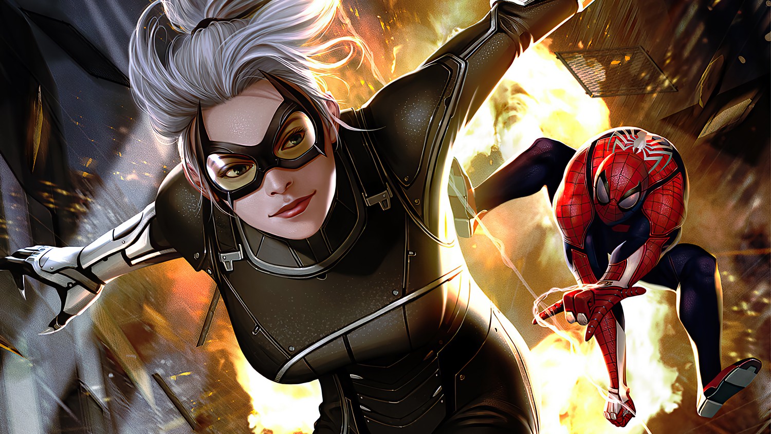 Stunning Spider-Man and Black Cat Wallpaper