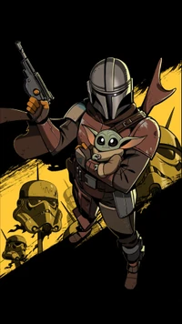 Mandalorian Wallpaper: Grogu & The Mandalorian in Action