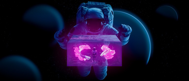 Explore the Cosmic Realm: Astronaut in a Water Cube