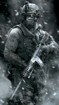 Fondo de pantalla épico de soldado de Call of Duty en blanco y negro