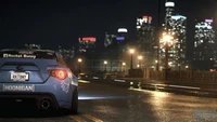 Fondo de Alta Calidad de Necesidad de Velocidad - Subaru en Paisaje Nocturno Urbano