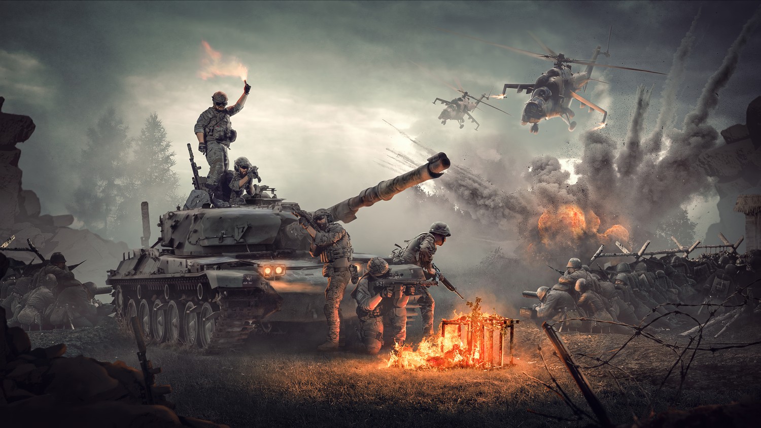 Download Stunning 4K Military Wallpaper Featuring Soldiers and Tanks