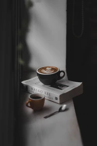 Coffee and Book Still Life Wallpaper