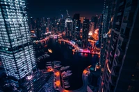 Breathtaking Dubai Marina Nighttime Cityscape Wallpaper