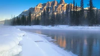 Breathtaking Castle Mountain Winter Landscape Wallpaper