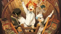 Fondo de Pantalla de The Promised Neverland con Emma, Ray y Norman