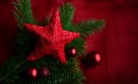 Download Beautiful Red Star Christmas Decoration Wallpaper