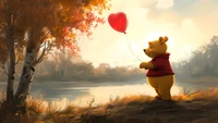 Descarga el fondo de pantalla de Winnie the Pooh con globo de corazón