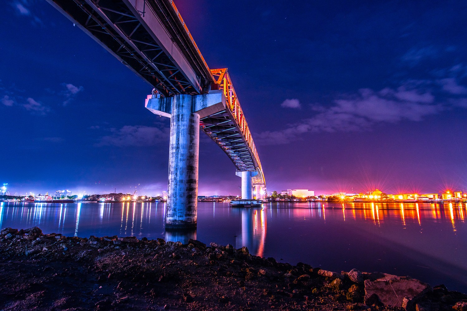 Majestic View of Mactan-Mandaue Bridge Under the Night Sky