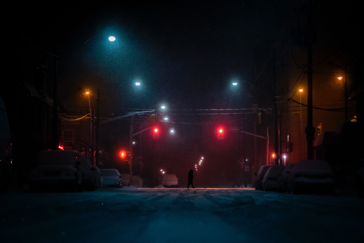 Beautiful Winter Street Scene at Night