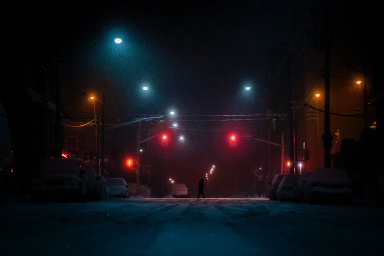 Beautiful Winter Street Scene at Night