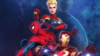 Fondo de Pantalla de Marvel Ultimate Alliance 3: Captain Marvel, Spider-Man e Iron Man