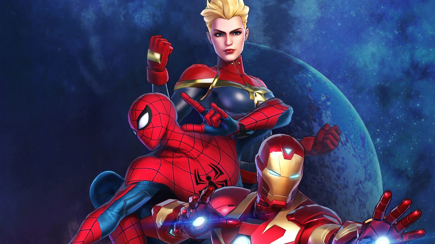 Fond d'Écran de Marvel Ultimate Alliance 3 : Captain Marvel, Spider-Man & Iron Man