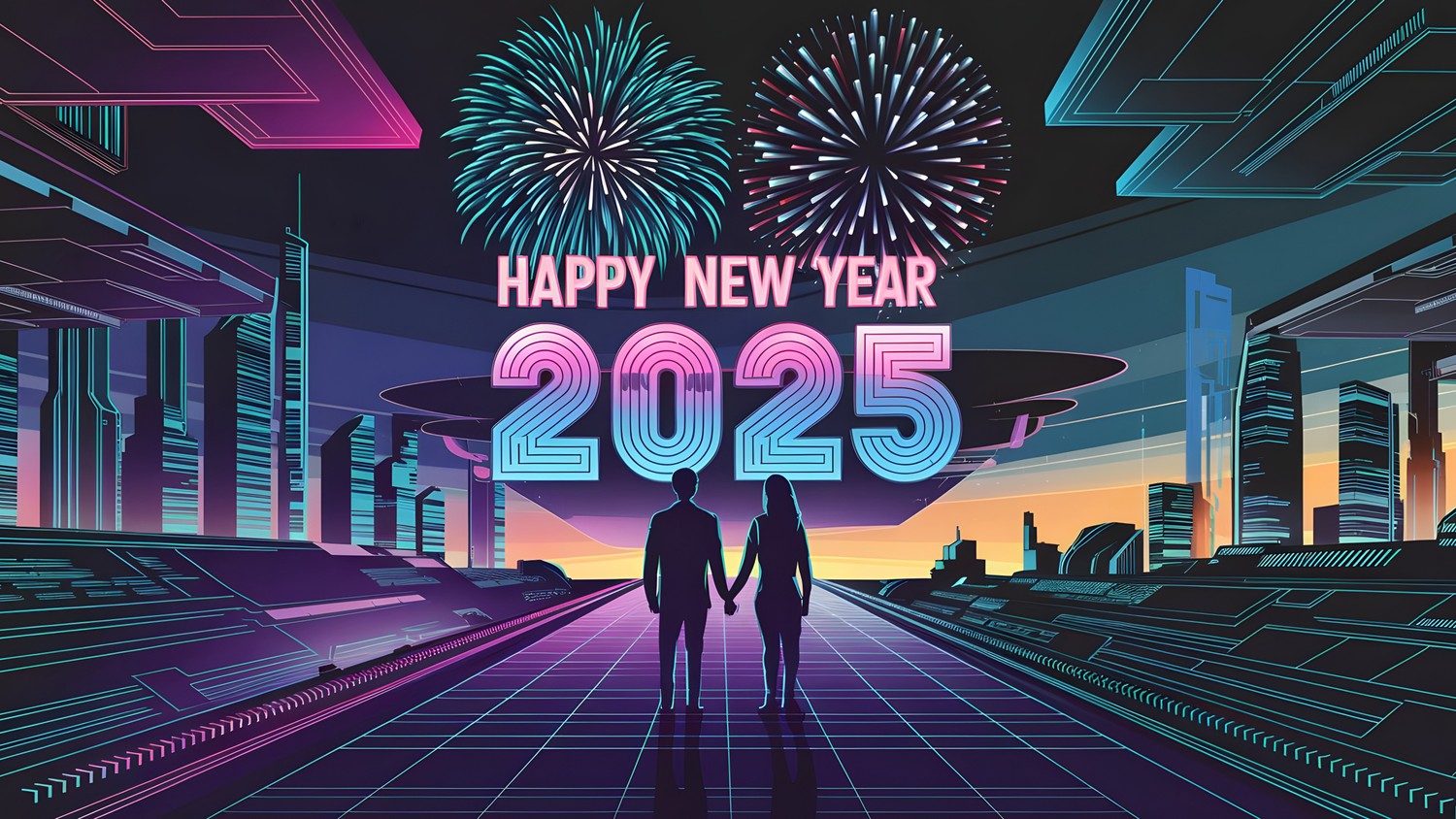 Celebrate New Year 2025 with Our Dystopian Couple Wallpaper