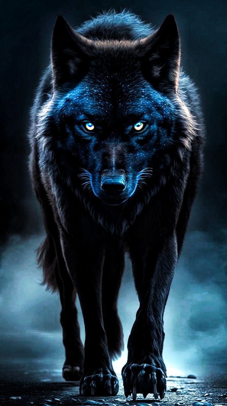 Download Our Stunning Electric Blue Black Wolf Wallpaper