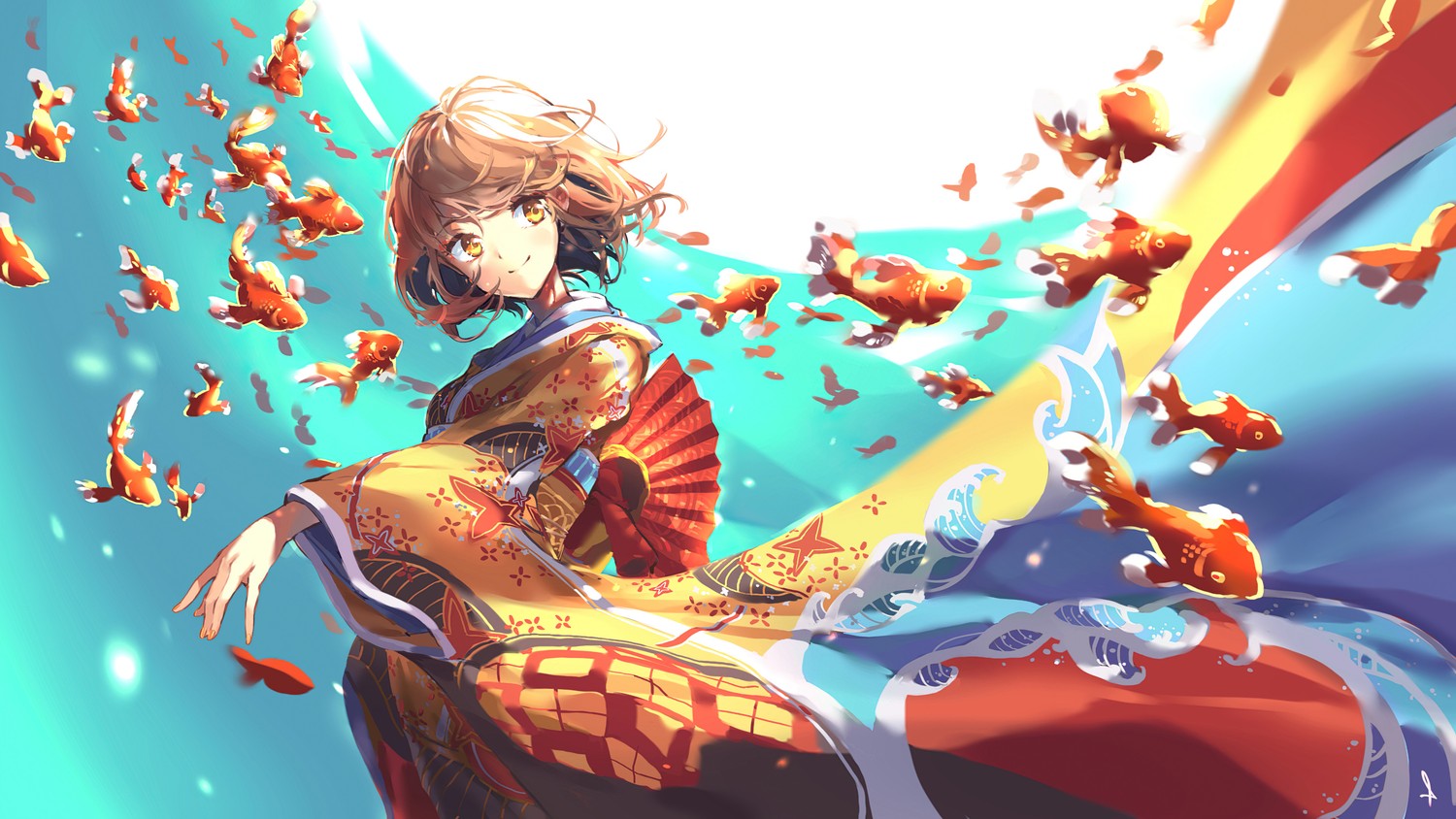 Download the Enchanting Anime Wallpaper Featuring a Girl with Goldfish