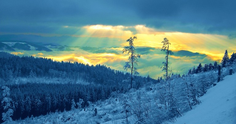 Breathtaking Winter Landscape with Snow-Capped Mountains