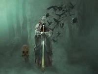 Stunning Fantasy Wallpaper: Magician and Knight in a Mystical Forest