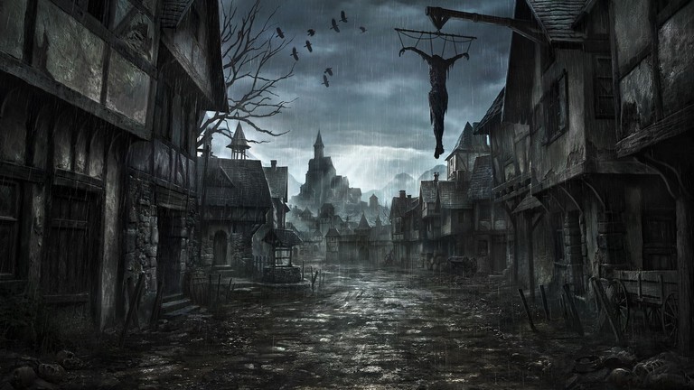 Download Gothic Fantasy Wallpaper: Dark Alley Metropolis