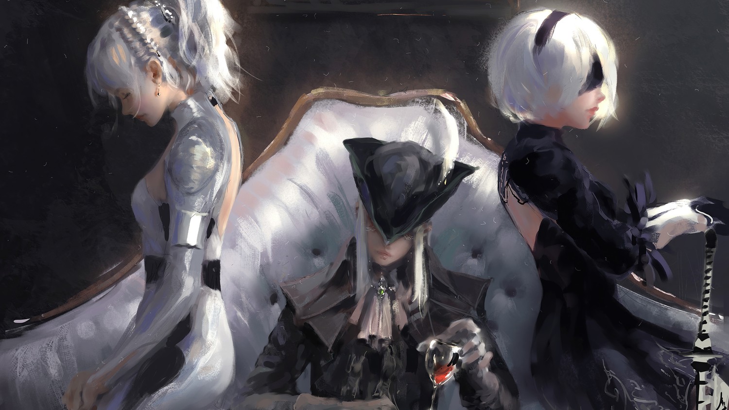 Yorha 2B and Lady Maria of the Astral Clocktower Wallpaper