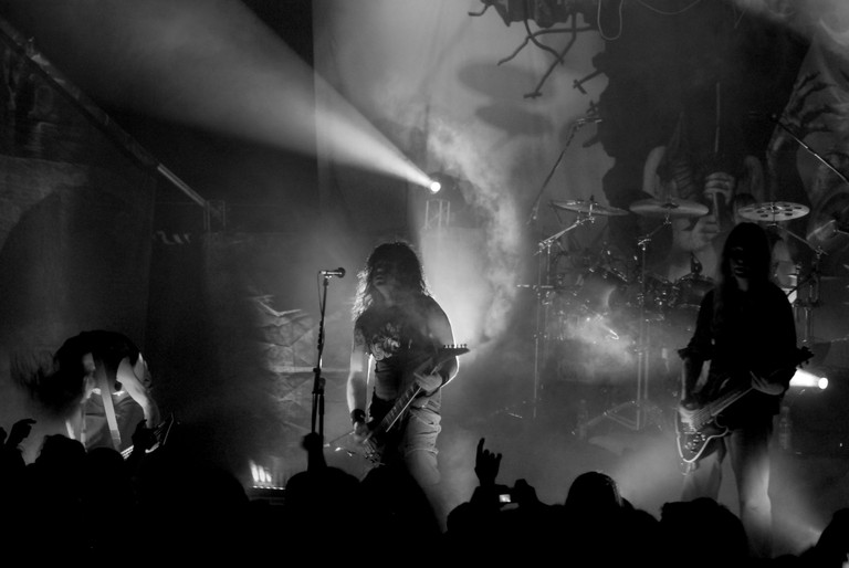 Download Our Captivating Black and White Rock Concert Wallpaper