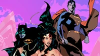 Explora el fondo de pantalla icónico del Universo DC con Batman, Superman y Mujer Maravilla