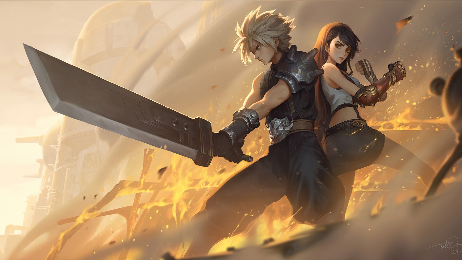 Download Stunning Final Fantasy VII Remake Wallpaper Featuring Cloud and Tifa