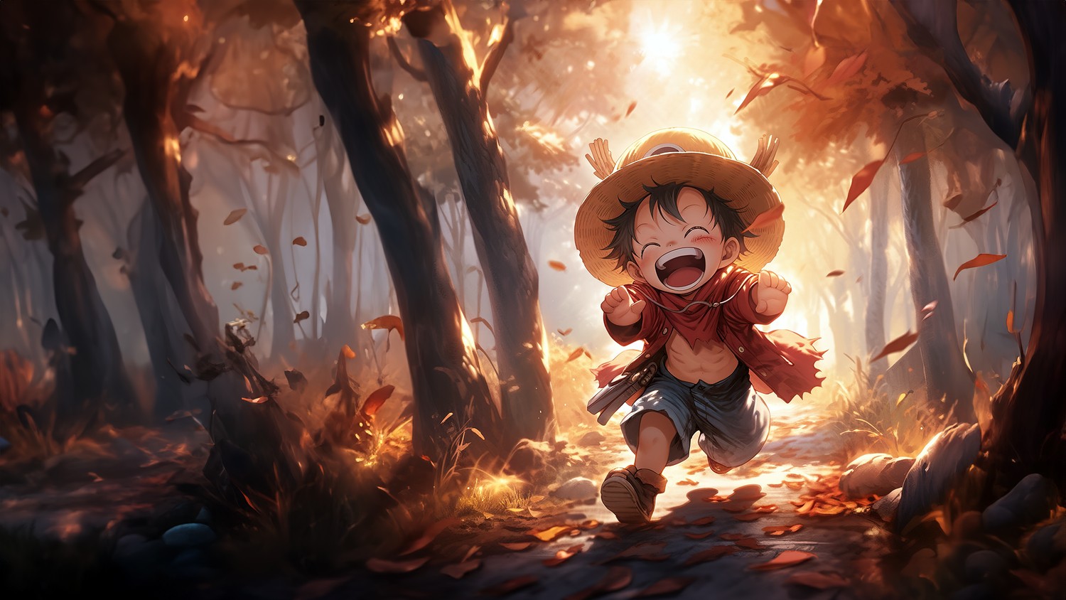 Download Chibi Luffy in a Magical Autumn Forest