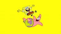 Fond d'écran de Spongebob et Patrick Star - Fond jaune brillant