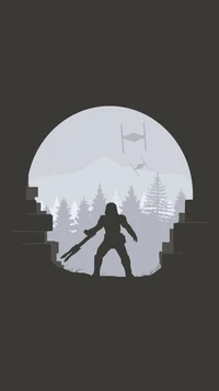 Minimalisme Star Wars : Fond d'Écran Silhouette du Mandalorien