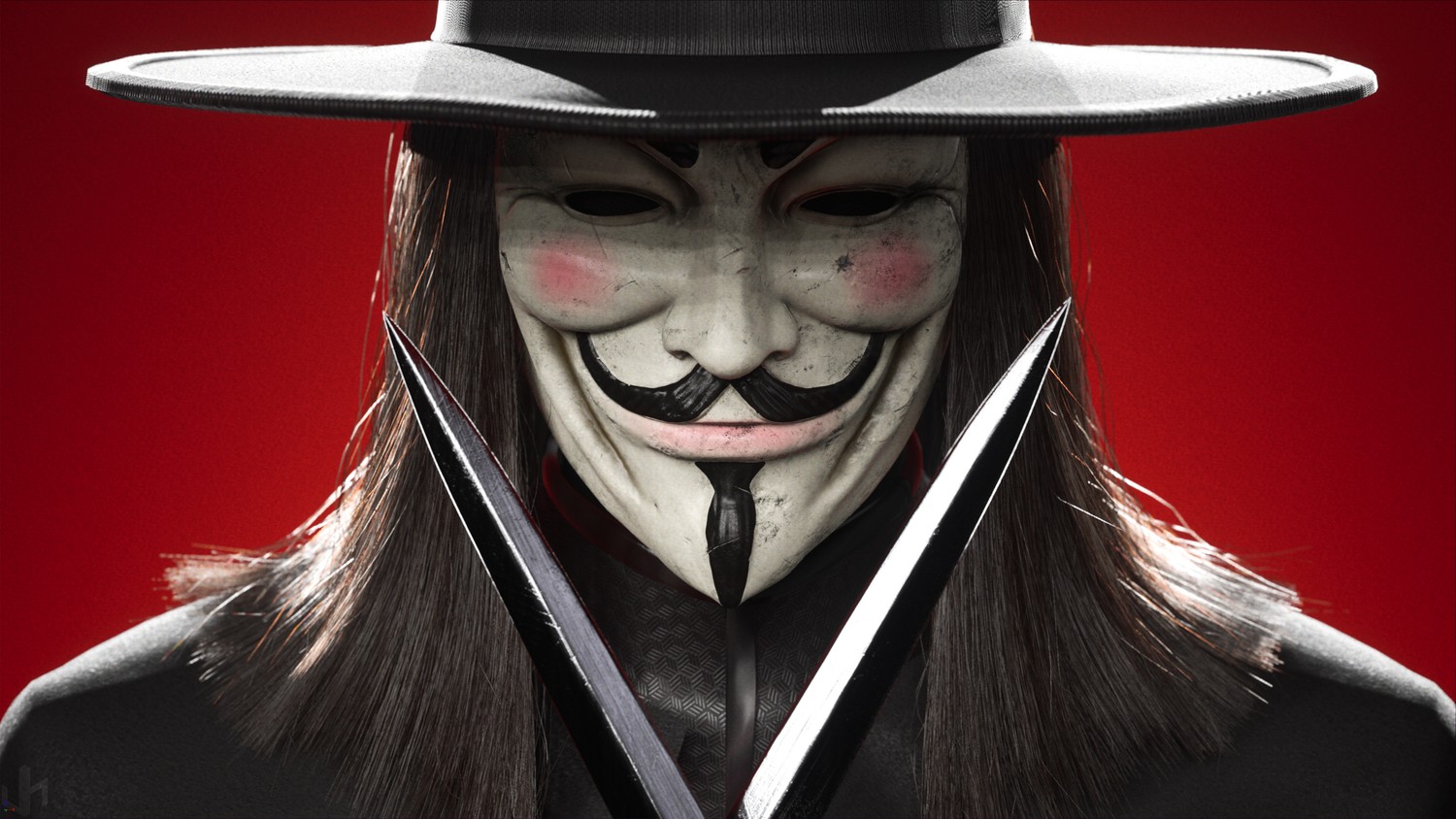 V for Vendetta Digital Wallpaper: Anonymous Mask with Dagger