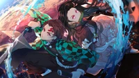 Descarga Impactante Fondo de Pantalla de Demon Slayer con Tanjiro y Nezuko