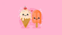 Fondo de Pantalla Adorable de Cucurucho de Helado Kawaii y Paleta