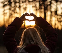 Beau Fond d'Écran de Couché de Soleil en Forme de Cœur