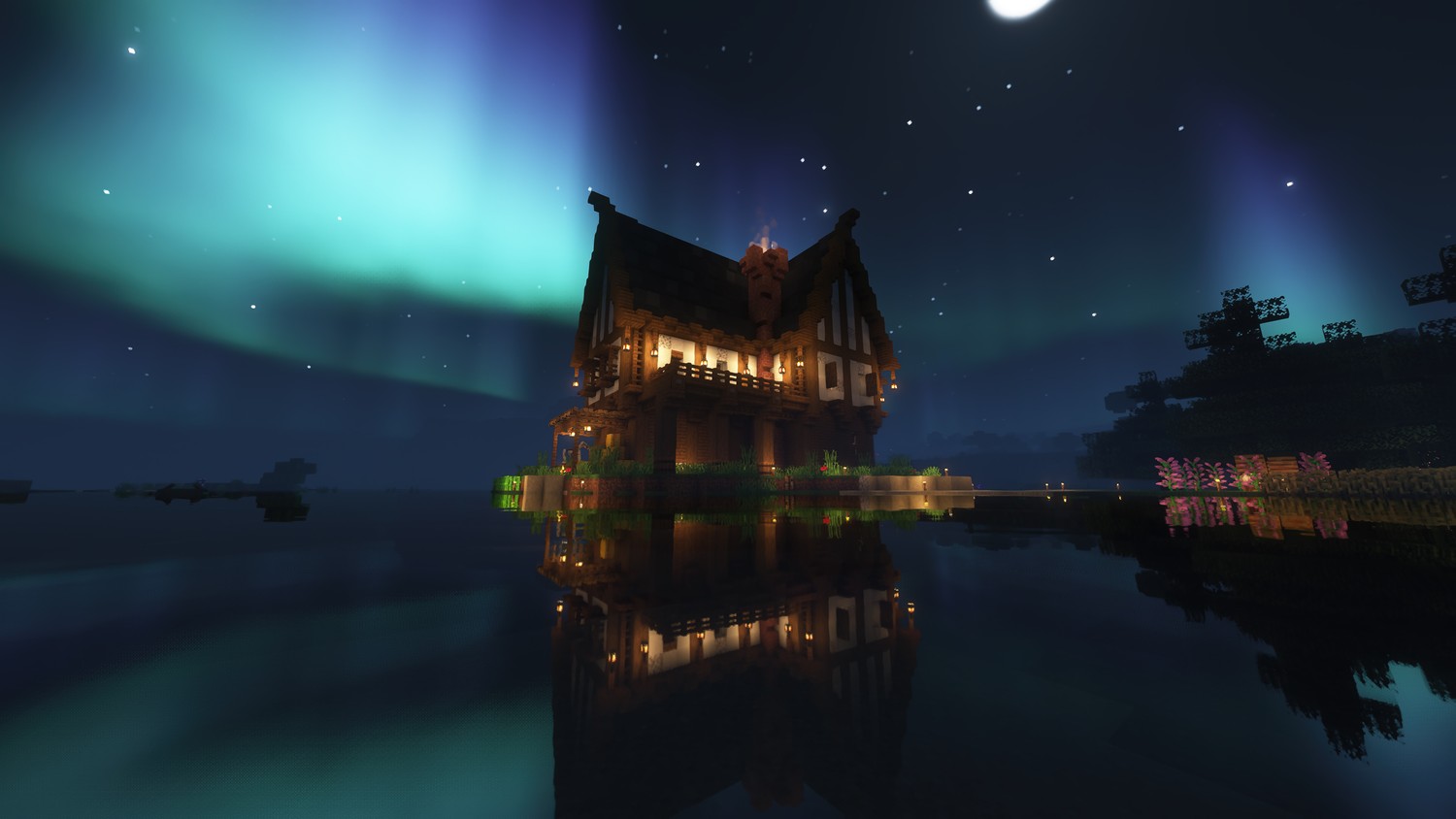 Explore this Beautiful Minecraft House at Night