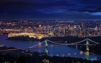 Puente Lions Gate: Un hermoso paisaje urbano nocturno de Vancouver